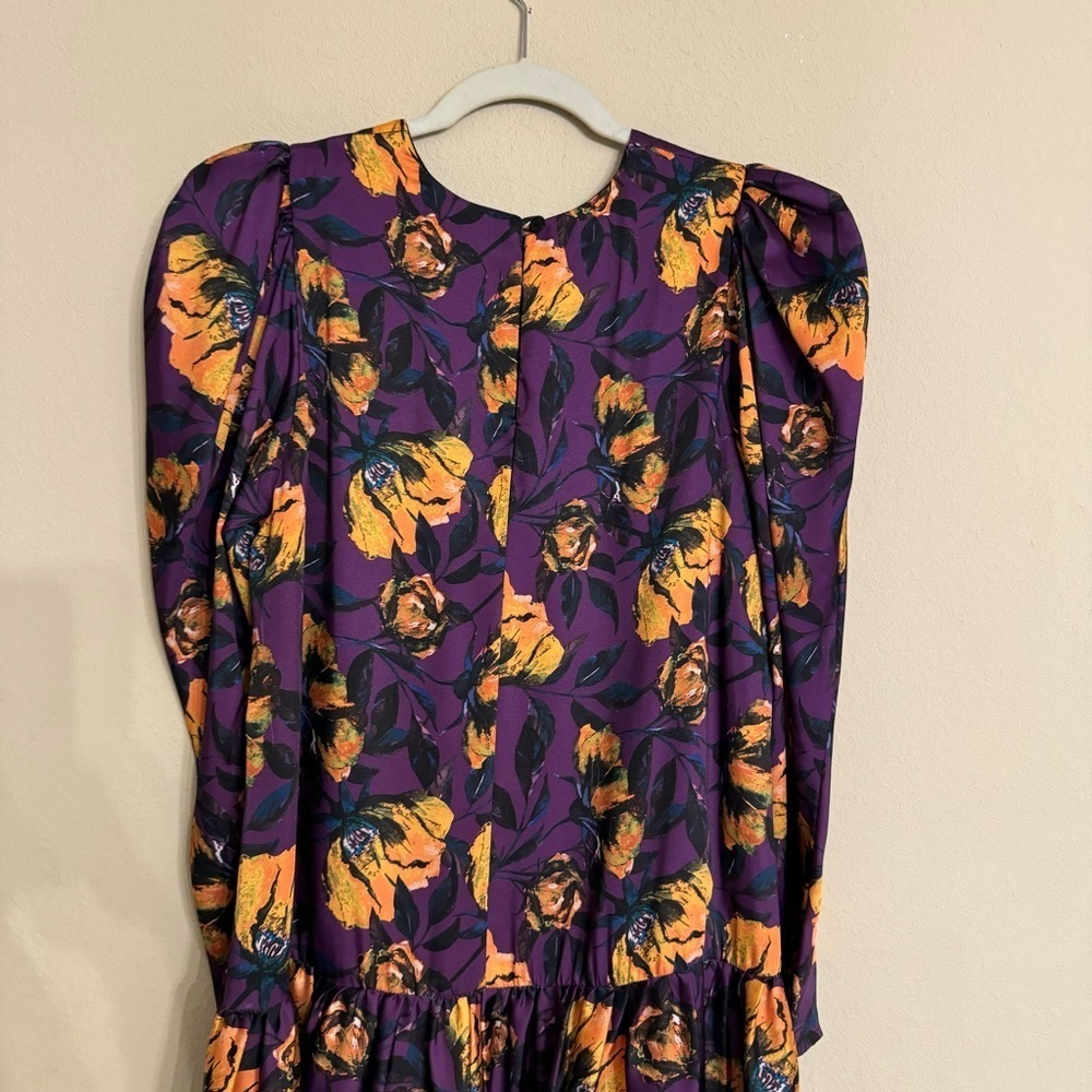 DELFI Collective Floral Dress Purple Floral Puff Sleeves Size Medium NEW $398 - Picture 9 of 16